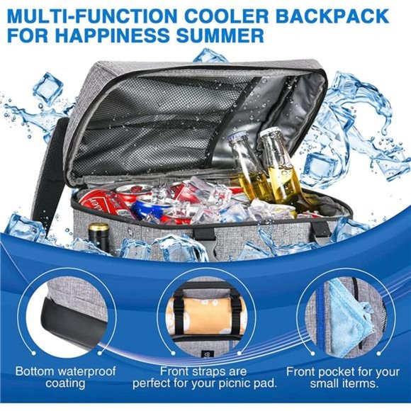 Insulated Cooler Backpack 40 Cans, Backpack Leak-Proof Waterproof Cooler Bag - Picture 5 of 7